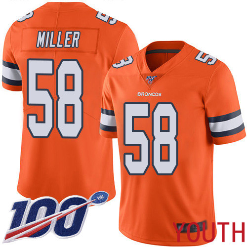 Youth Denver Broncos #58 Von Miller Limited Orange Rush Vapor Untouchable 100th Season Football NFL Jersey->youth nfl jersey->Youth Jersey